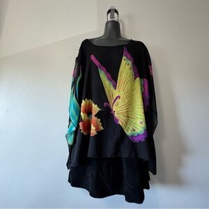 Black and Blue Oversized Boxy Long Sleeve Tunic